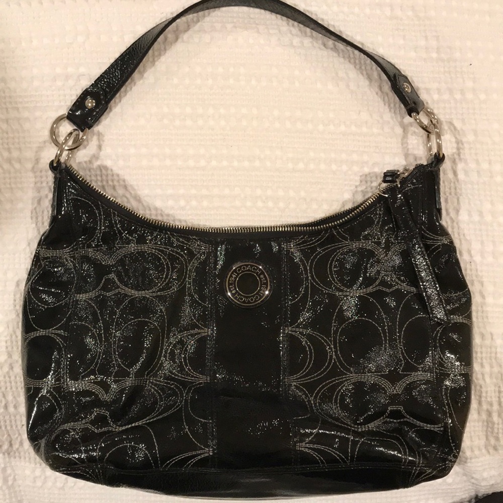 COACH Black Signature Stitch Patent Leather